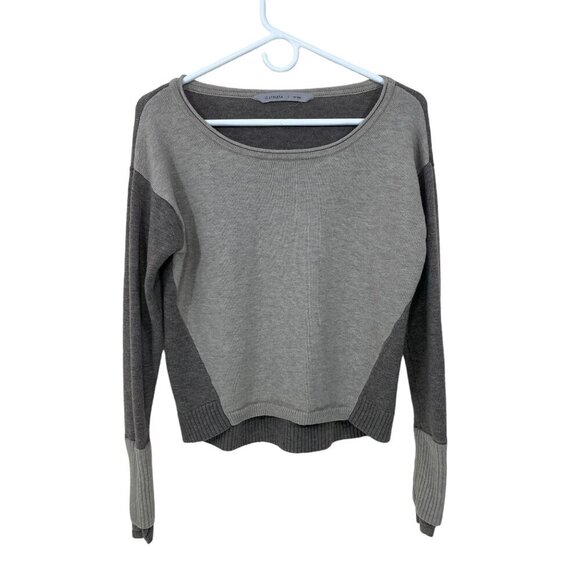 Athleta Size S 100% Extra Fine Merino Wool Frisco Tan Brown Sweater Colorblock - Picture 1 of 8